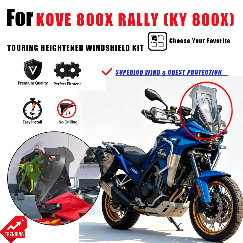 Para KOVE 800X KY 800X Rally: Para-brisa Modificado Elevado e Protetor Frontal de Peito (Parabrisas, Parabrezza) - Acessórios e Peças para Moto