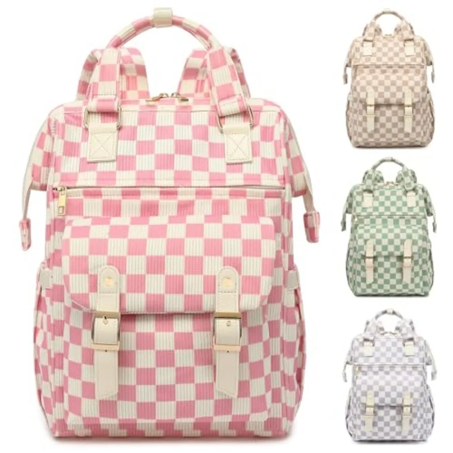 

Corduroy Laptop Backpack for Women 15.6 Inch Stylish College School Bookbag, Business Work and Travel Computer Backpacks Checke