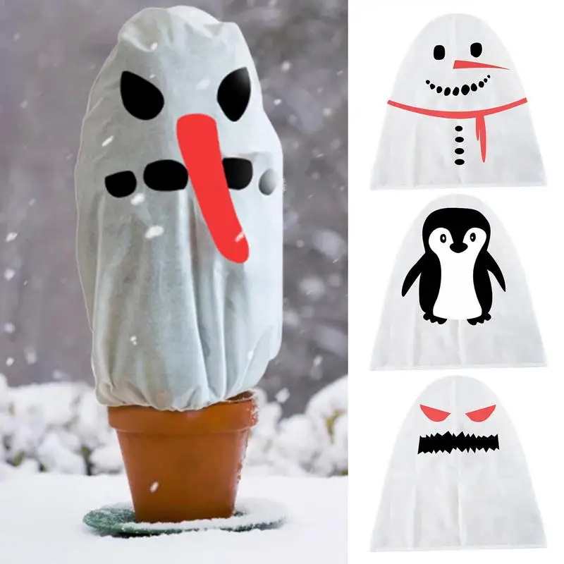 

Christmas Cartoon Pattern Plant Cover Reusable Plant Shrub Winter Cover Freeze Protection Tent Frost Cloth With Drawstring