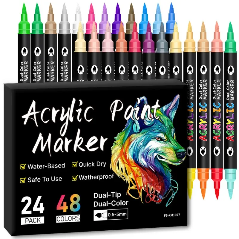 

48 Colors Dual Tip Acrylic Paint Pens Markers, 24Pack Art Markers Set Drawing Markers for DIY Crafts Making Art Supplies