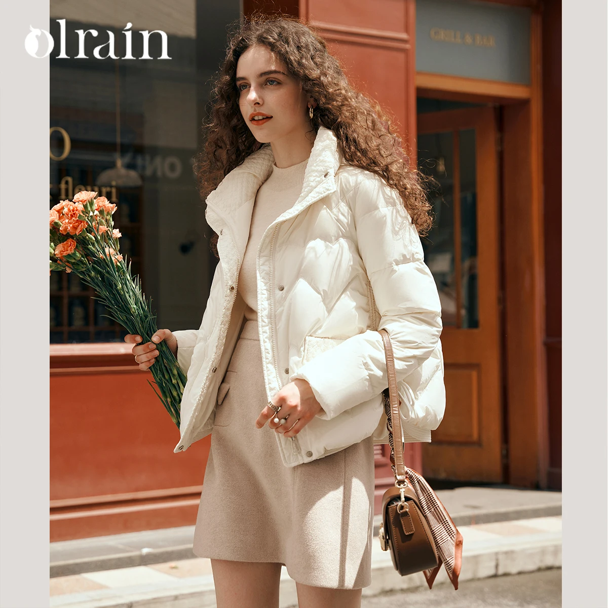 

OLrain женский зимний пуховик 2025 на шнурке на молнии, короткая куртка-пуховик большого размера, офисные женские пальто с воротником-стойкой G23DY88050