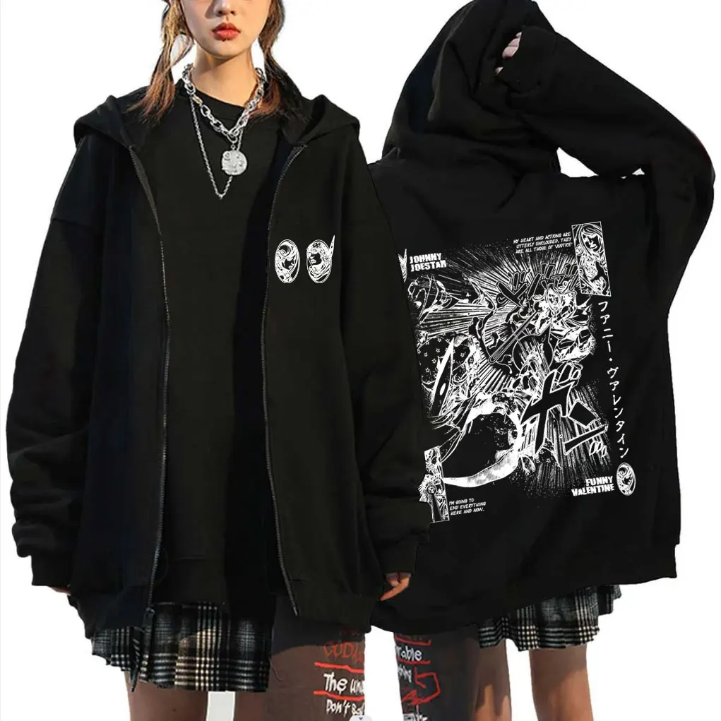 

Anime JoJo's Bizarre Adventure Johnny Joestar Funny Valentine Zipper Hoodie Men Women Casual Oversized Zip Up Jacket Sweatshirt