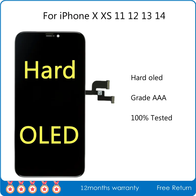 Hard OLED Screen For iPhone X 11 12 13 14 Pro Max LCD Display Touch Screen Digitizer Assembly Replacement High Quality