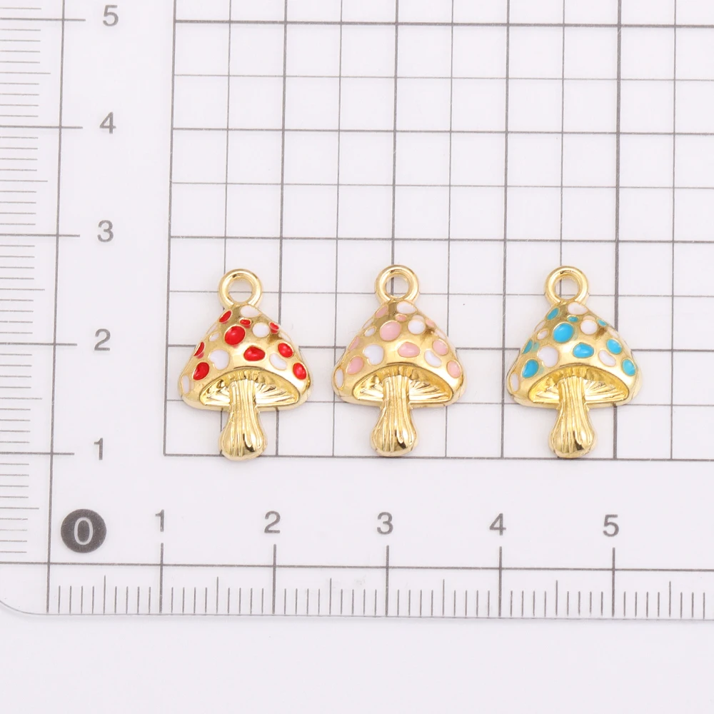 10Pcs Colorful Cute Enamel Red Mushroom Alloy Pendant for Women\'s Earrings Bracelet Jewelry Made of Charm DIY Necklace Ornaments