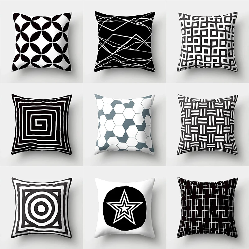 

Black and white geometric plaid home decoration pillowcase suitable for living room sofa bedroom dormitory bedside cushion cover