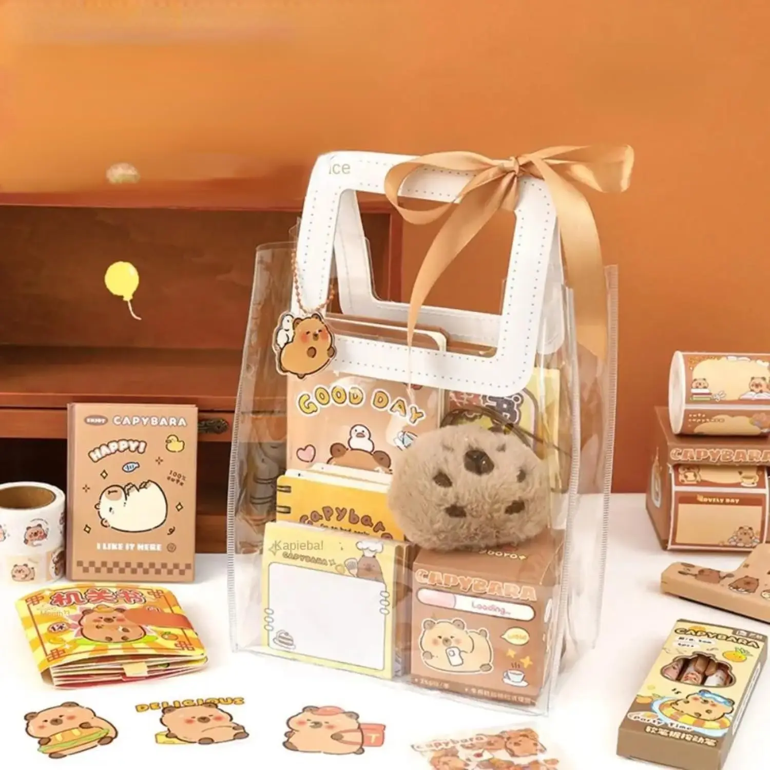 Cartoon Capybara Stationery Set Abundant Kawaii Birthday Gift with Handbag Cute Graduation Gift for Primary School Students