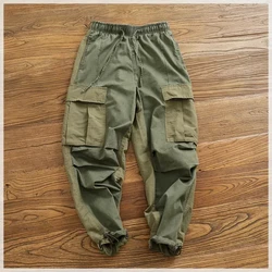 Color patchwork pocket overalls men loose straight leg Japanese outdoor functional casual pants trend