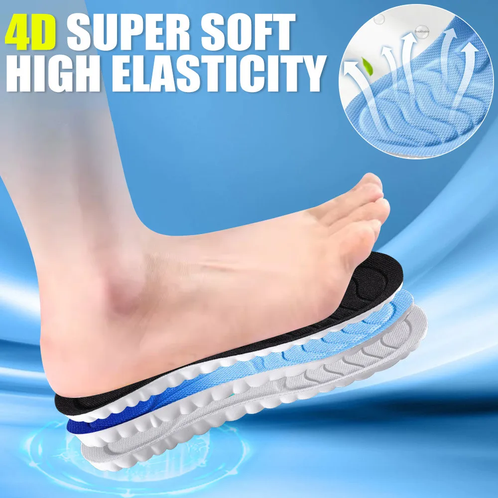 

4D Latex Sport Insoles For Men Women Soft High Elasticity Shoe Pads Breathable Deodorant Shockproof Cushion Arch Support Insoles