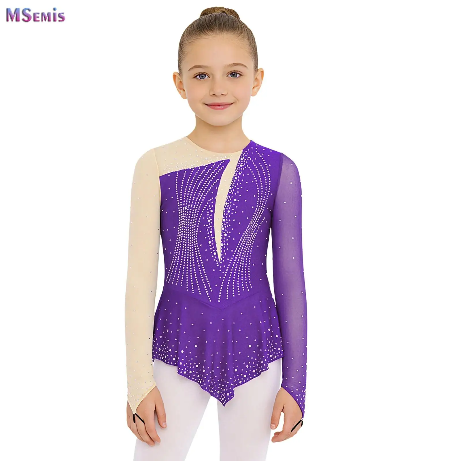 

Kids Girls Ballet Leotard Tutu Dress Gymnastics Artistic Figure Skating Lyrical Dance Costumes Shiny Rhinestones Dance Dresses