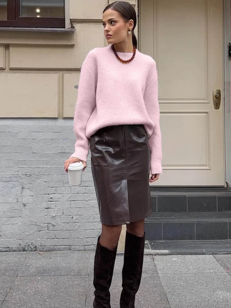 Women Solid Color Fuzzy Basic Sweaters Chic Minimalist Versatile Loose Soft Warm Pullovers Fall Daily Street Casual Jumpers 2026