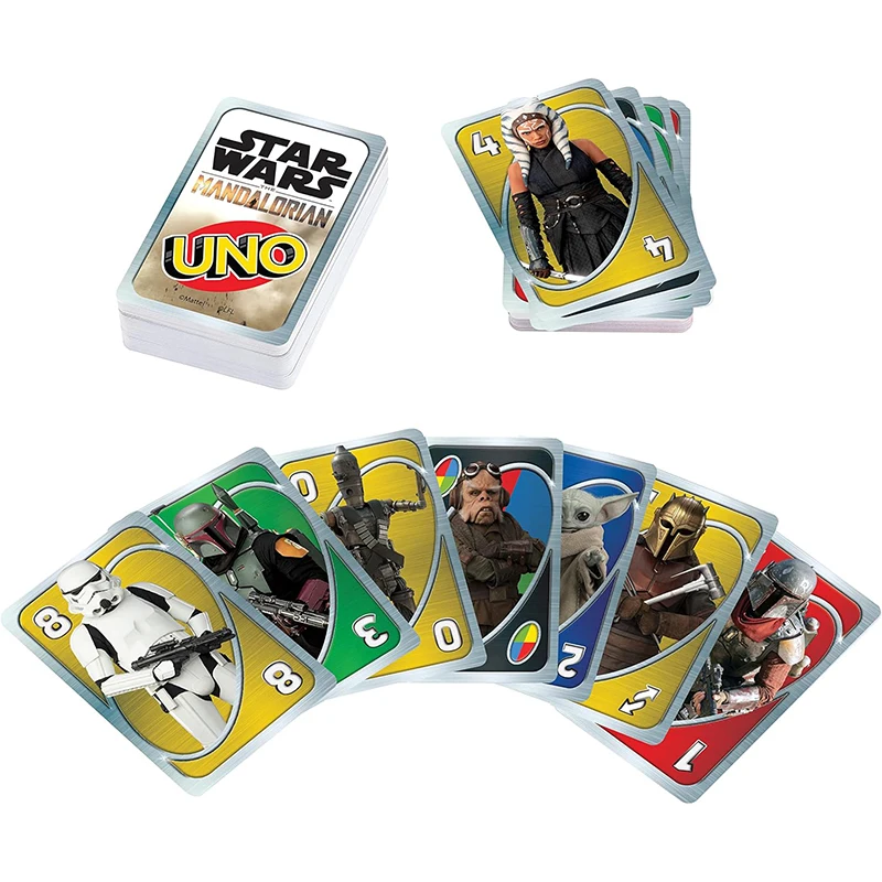 Mattel Games UNO The Mandalorian kartu permainan papan permainan untuk orang dewasa keluarga malam berkemah dan remaja liburan hadiah mainan untuk anak-anak