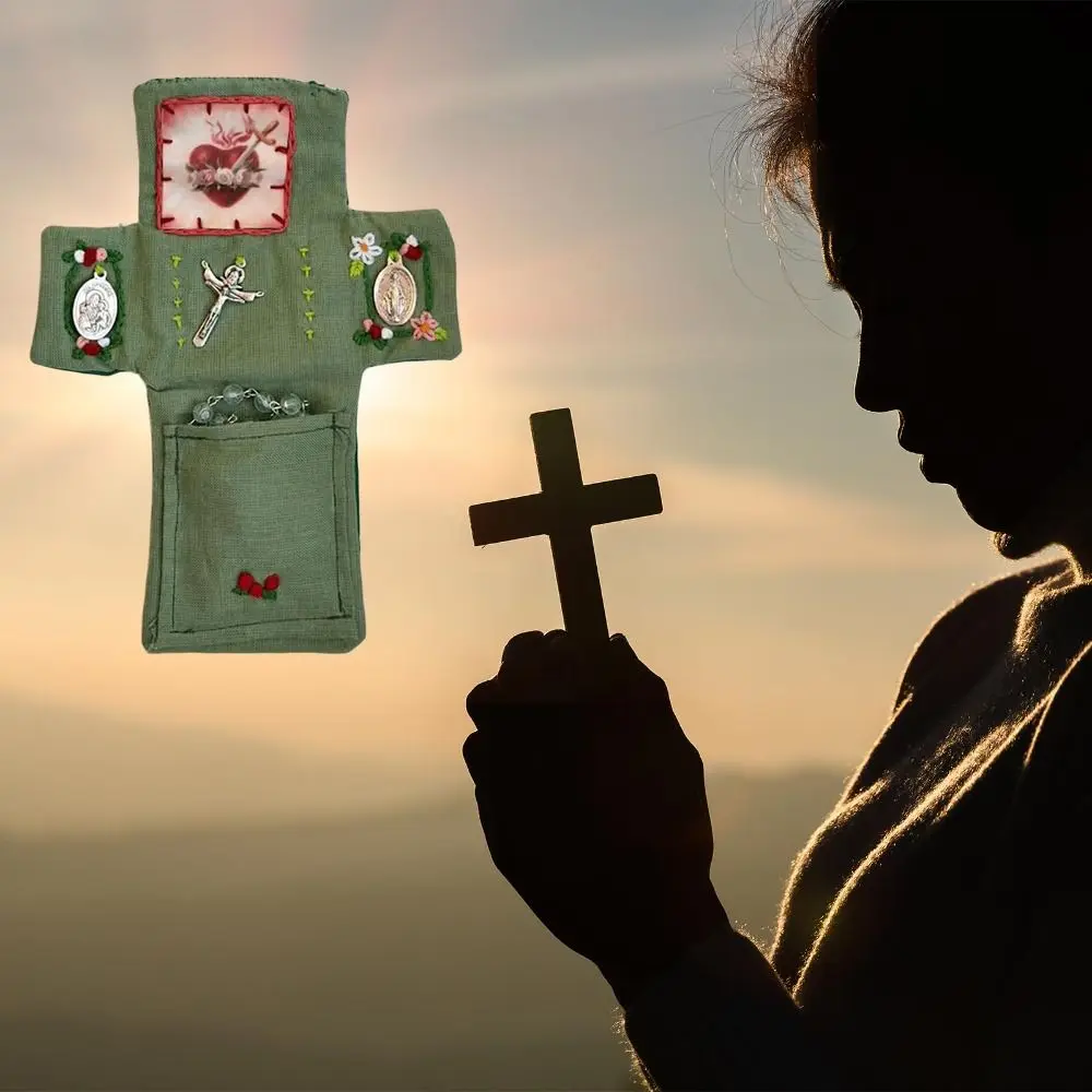Cross Included Inside Pocket Shrine with Silver Handmade Sewing Accessories Mini Travel Shrine Pouch