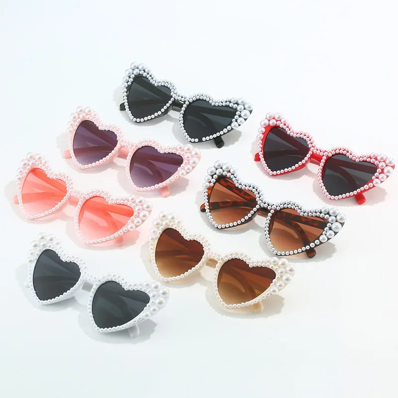 Diamond Pearl Heart Shape Ladies Sunglasses Wedding Party Sun Glasses Women Big Frame Cute White Black Shades Fashion Eyewear