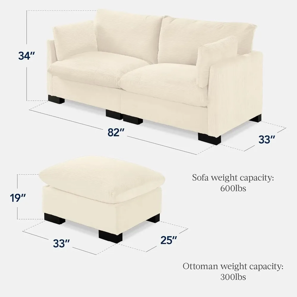 Modern Loveseat Sofa for Living Room, Corduroy Recliner, Removable Cover, Spring Cushions, Solid Wood Frame, Easy Assembly