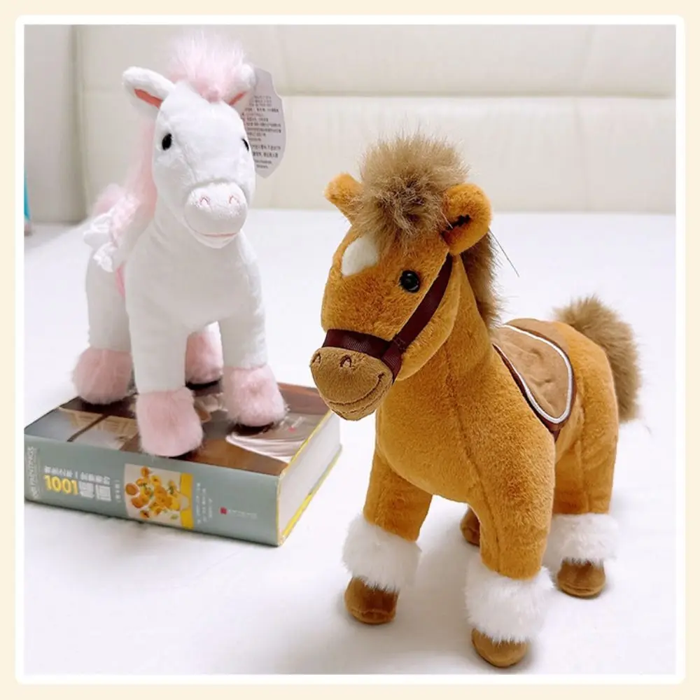 Good Luck Cute Stuffed Animal Horse Soft Kawaii Horse Plush Doll Toys Long Mane Lifelike Cartoon Steed Doll Home Decor