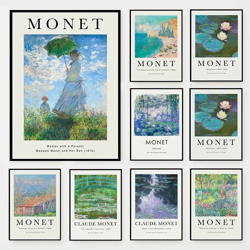 Famous Claude Monet Nature Landscape Exhibition Wall Art Posters Impressionist Works for Living Room Home Decor Canvas Painting