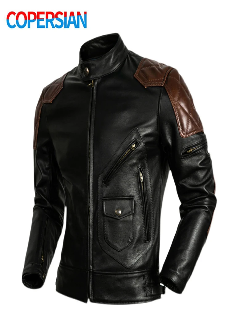 

Men's Motorcycle Leather Jackets Cowhide Jacket Men Natural Genuine Clothes Classical Biker Clothing Mens Coat