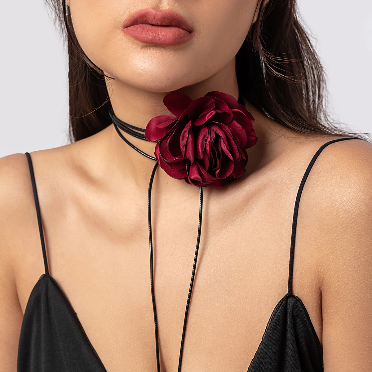6 Colors Elegant Goth Satin Surface Rose Flower Clavicle Chain Necklace Women Kpop Adjustable Choker Wed Jewelry Y2K Accessories