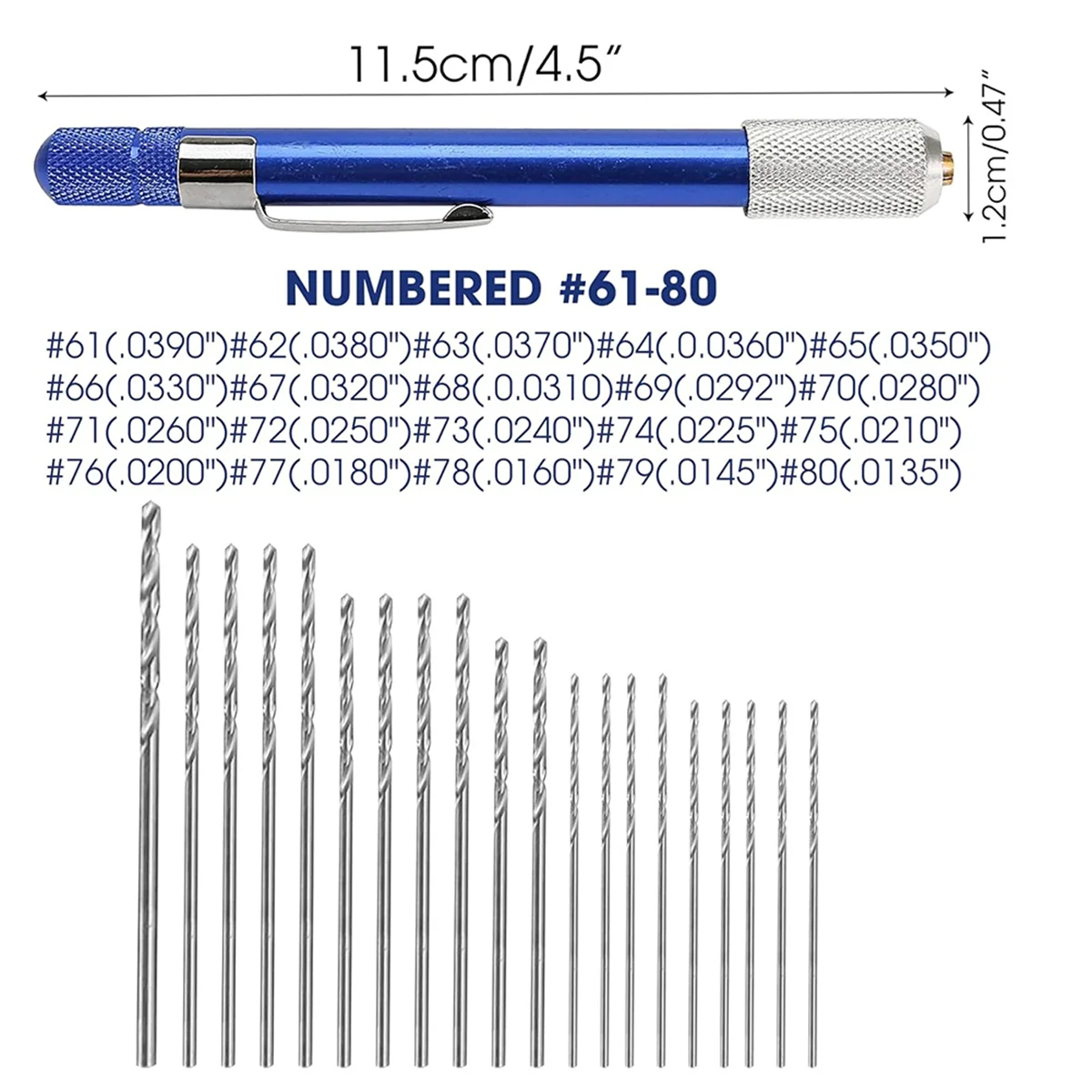 21PCS Carburetor Jet Drill Bits Pin Vise Set, for Jewelry Bead Making Crafts Orifice Drilling Wood DIY Carving