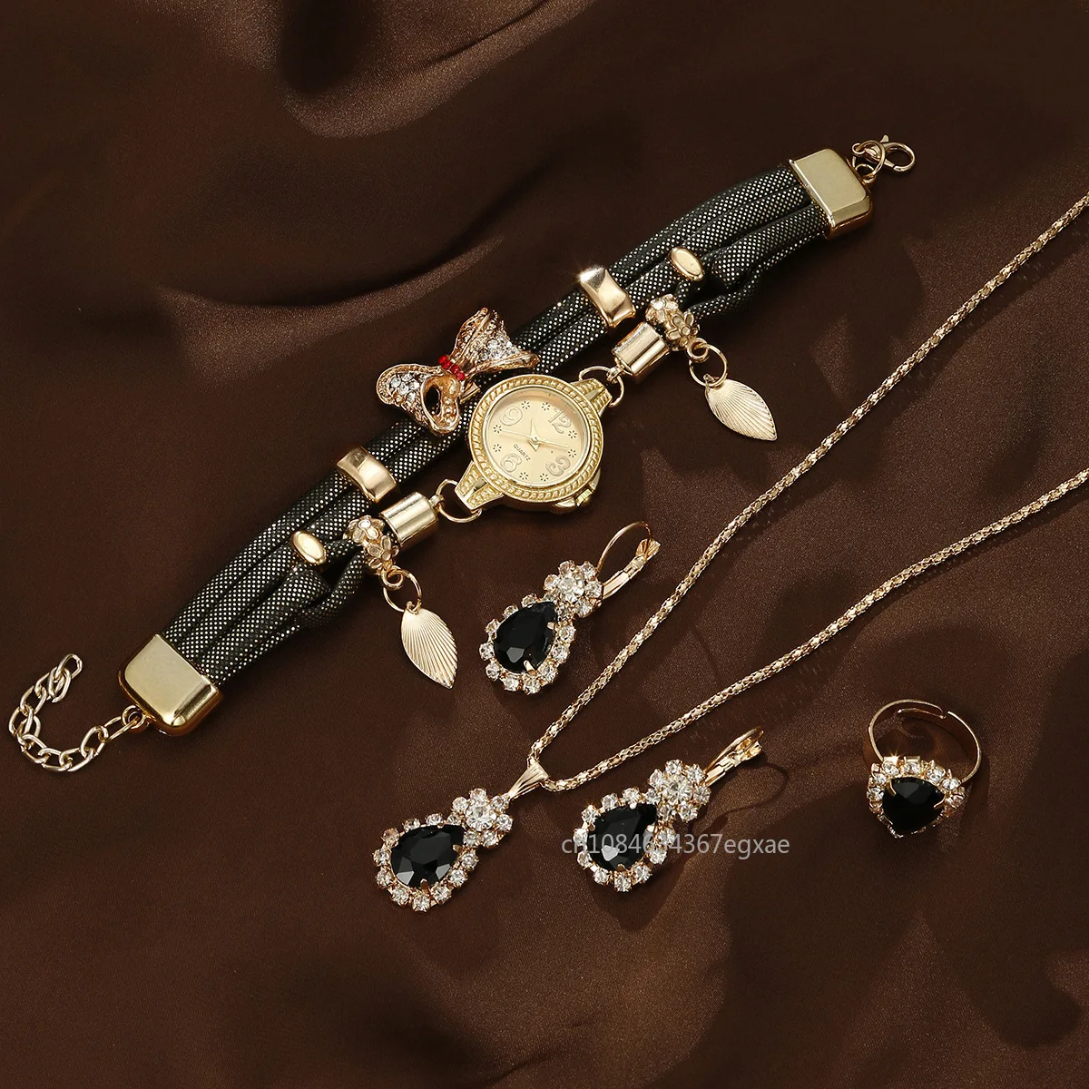 5/1 шт. комплект, модные женские часы, классические ретро кварцевые часы с ювелирным браслетом, серьги, повседневные аналоговые наручные часы со стразами