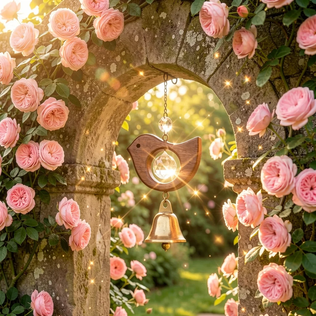 Wooden Door Bell High Clarity Crystal Wind Chime Beech Wood Hanging Ornament Natural Rainbow Catcher Wind Chime For Balcony