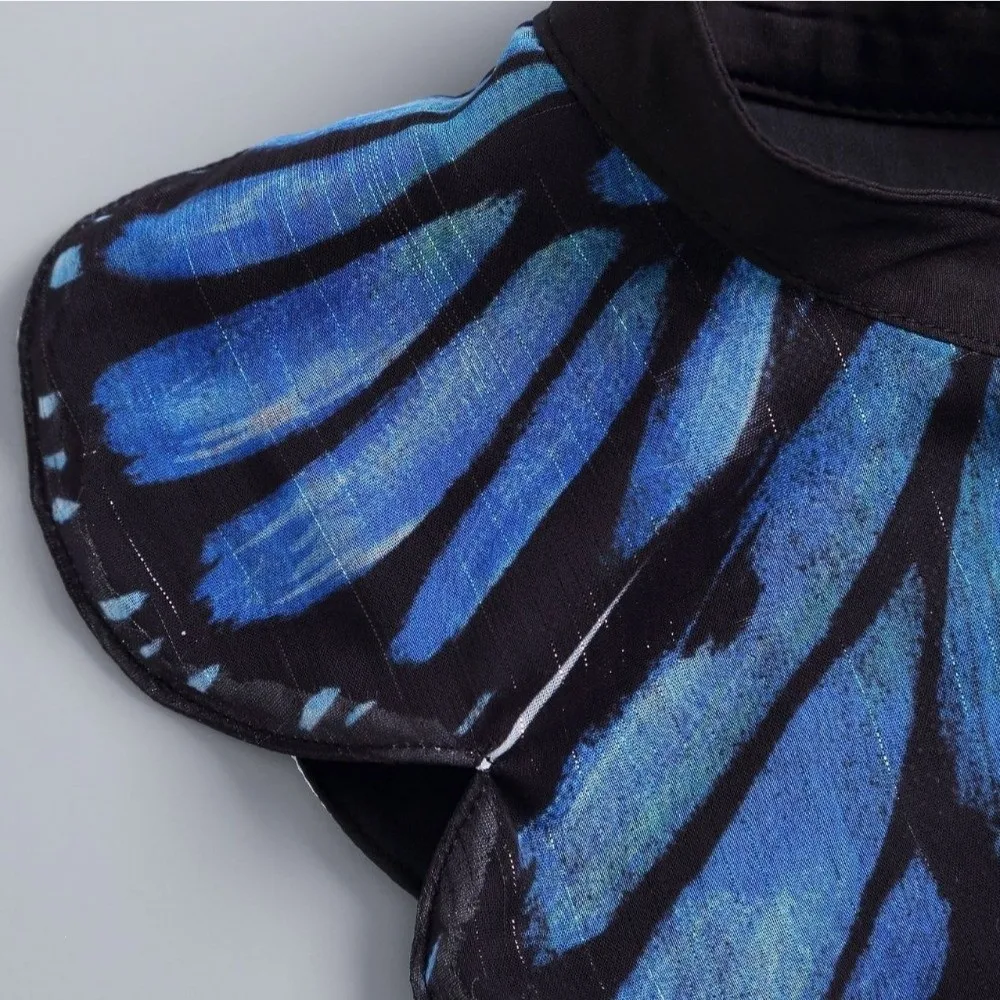 Butterfly Wing Design Fake Collar Shawl Blue Color Lightweight Fabric Decorative Collar Cape Removable Collar