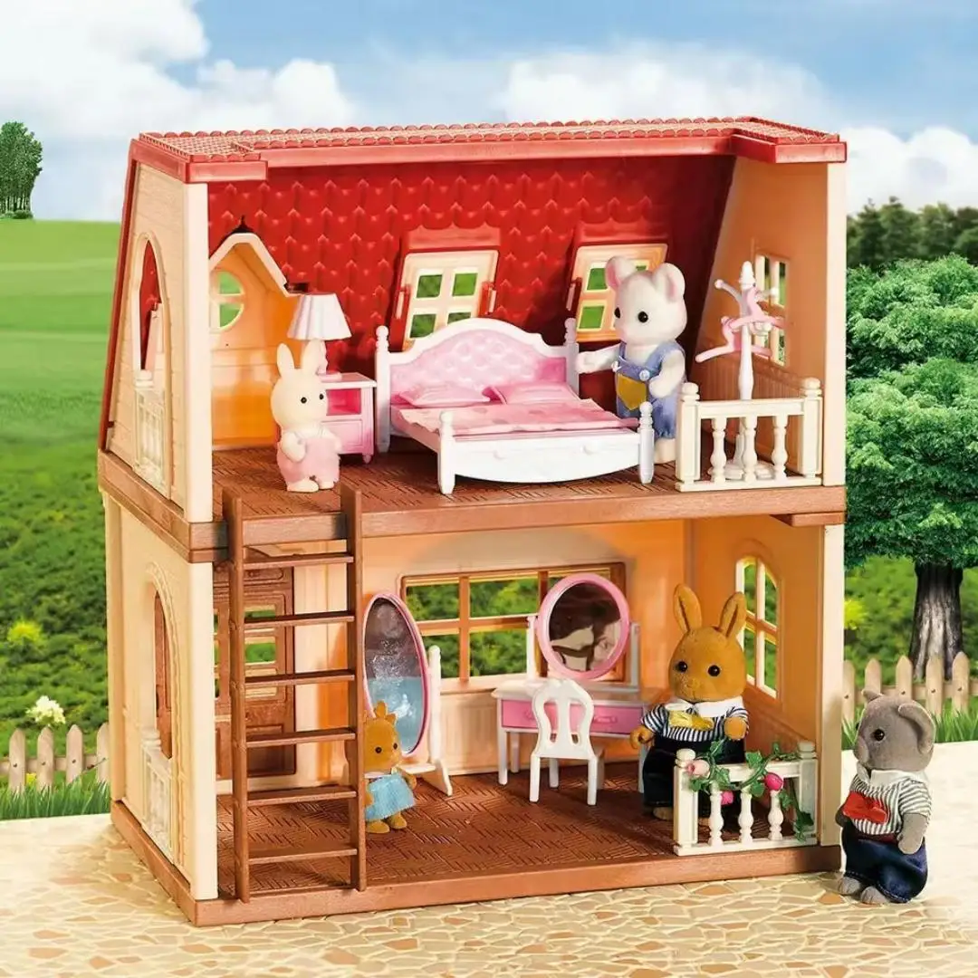 Simulation Küche Wald Familie Kleines Haus Doppel Drei-stöckige Villa Rentier Tier Modell Mädchen Puppenhaus Möbel Spielzeug Geschenke