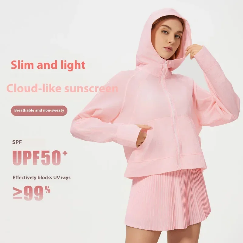 Classic Fit Hood Lite UPF 50+ Lightweight Athletic Jacket for Women 100% Nylon Summer Running Sun Protective Full Zip Clothing