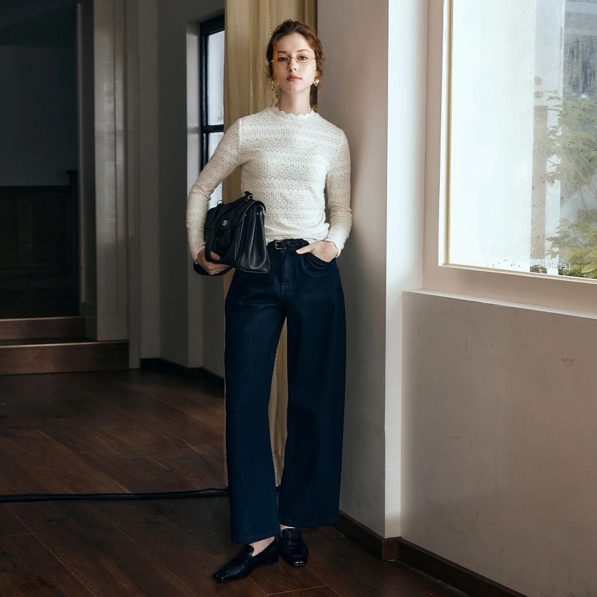 

OLrain женские кружевные футболки, осень 202, французская блузка с круглым вырезом и вырезом, облегающая элегантная трикотажная одежда с длинными рукавами O57QX000509