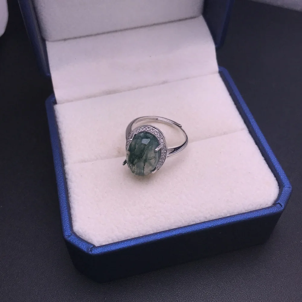 Elegante natuurlijke mosagaat ringen sterling 925 zilveren edelsteen ovaal 10 * 14 mm voor vrouwen verjaardagsfeestje sieraden cadeau