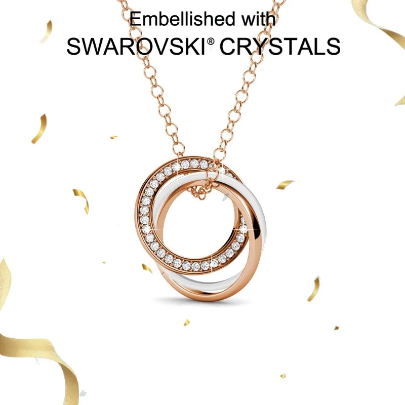 Daisini 925 Sterling Silver Closely Linked Bi Color 3 Circle Pendant Necklace with Swarovski Crystals Ladies Colliers Femme Gift