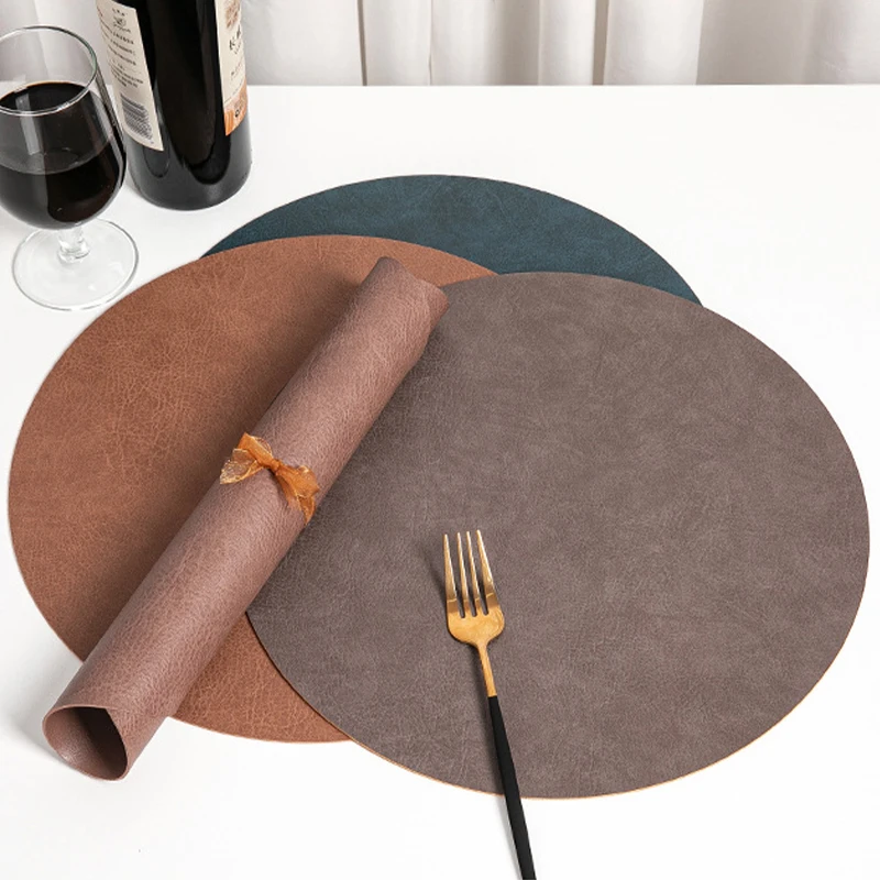 6/4pcs Round Double-sided Dual Color Leather Placemat European Versatile Home Hotels Light Luxury Dining Table Decor Mat Coaster