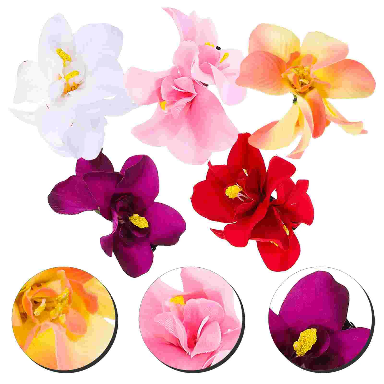 5 Pcs Flower Head Orchid Hairpin Miss Bohemian Decor Clips Polyester Cloth Snap