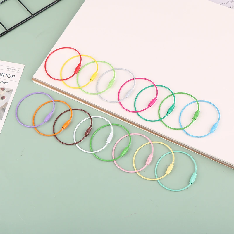 10 قطعة طول عشوائي 15 سنتيمتر الصلب الحبل الموثق حلقة الصلب الحبل حلقة رئيسية الحبل الأمتعة علامة حلقة سلك مفتاح سلسلة