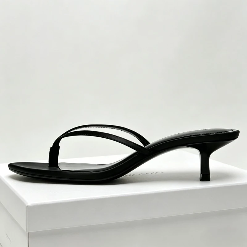 

New Summer Kitten Heel Slippers Women Concise Fashion Heeled Sandals Female Slides Black Comfortable Casual Flip-flops Women