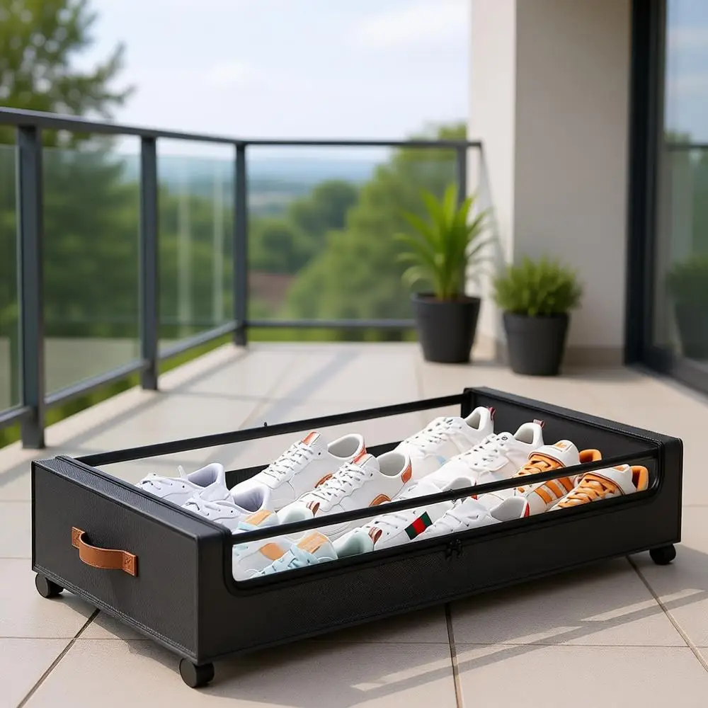 

Under Bed Storage with Wheels, Storage Containers with Clear Window & Label, Rolling Under Bed Storage for Clothes, Shoes, Blank