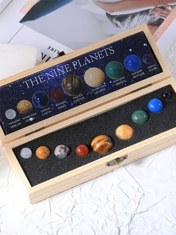 Solar System Natural Crystal Gemstones Set 9 Planets Sphere Ball Stone Galaxy Model Ornaments Gift Home Office Decor