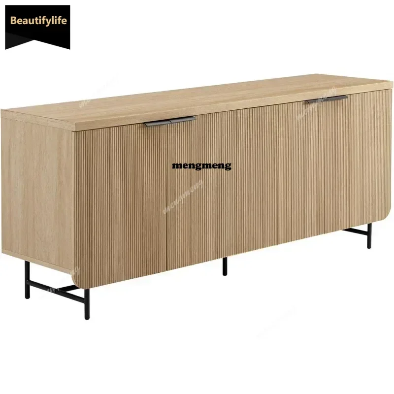 Walker Edison Modern Scandinavian Fluted Door Kitchen Storage Sideboard Buffet Cabinet Console, 69 Inch, Coastal Oak/Black D80