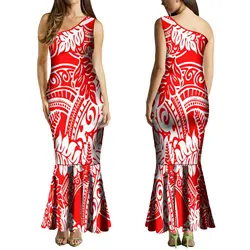 Summer Sleeveless Slant Shoulder Dress Women's Maxi Dress Polynesian Vintage Art Dress Banquet High Quality Dress