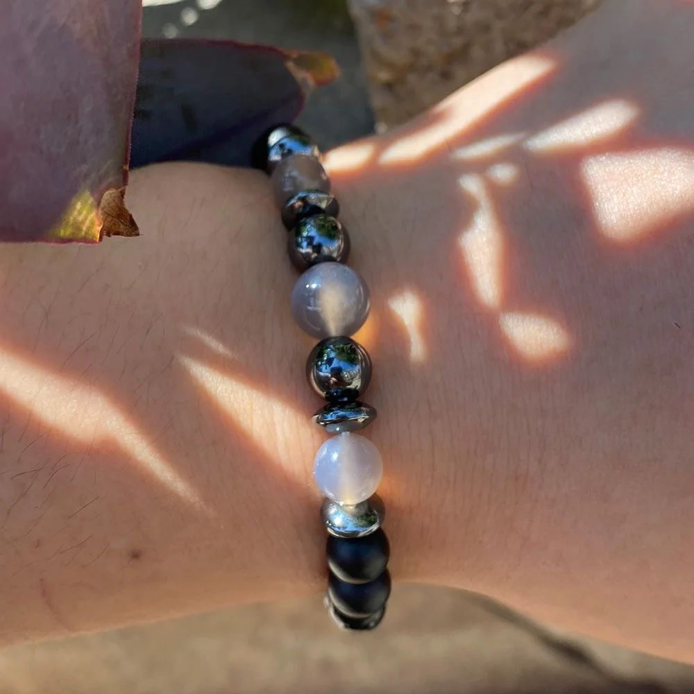 Black Hematite Moonstone Beaded Elastic Bracelet for Couple Friends Spiritual Growth Fashion Jewelry Lucky Gifts