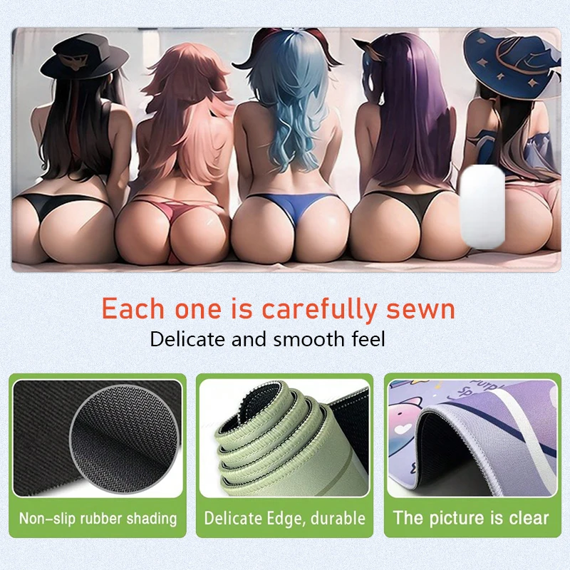 Mode Anime Meisje Muismat Grote Bureau Accessoires Bureau Pad Rubberen Basis met Gestikte Rand Muismat Antislip Bureaupad voor Kantoor