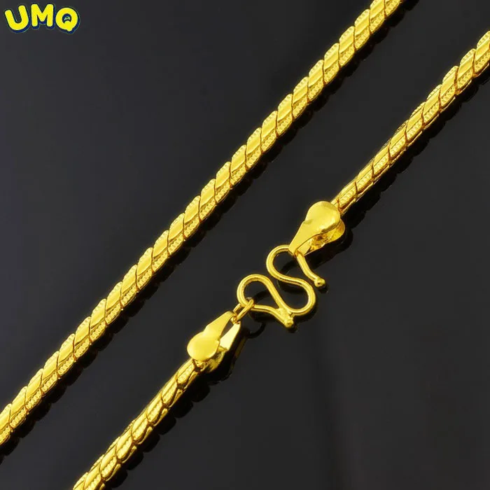 

Men's Plated 100% Real Gold 24k 999 gold Necklace Snake Bone Euro Chain Jewelry Gift Pure 18K Gold Jewelry