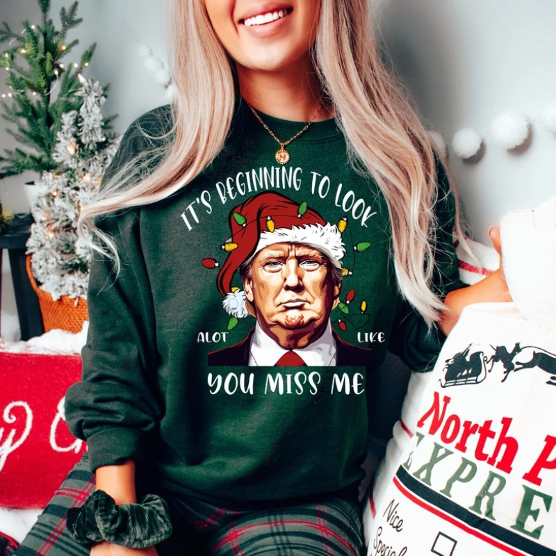 Funny Trump Christmas Sweatshirt Conservative Gift, Xmas Party Republican Gifts, It\'s Beginning To Look A Lot Like You Miss Me