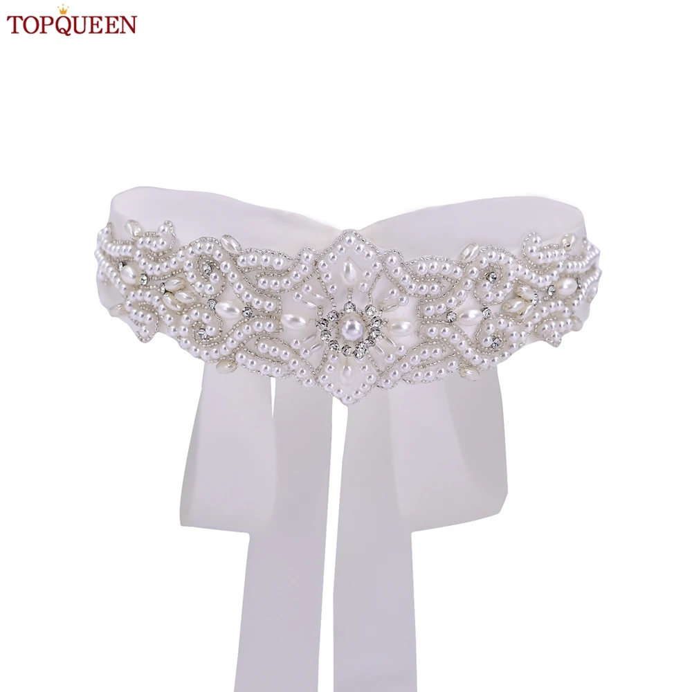 TOPQUEEN Wedding Dress Belt Luxury Full Pearl Bridal Belt Women Moroccan Decoration Satin Ribbon Belt Handmade Beaded S26A