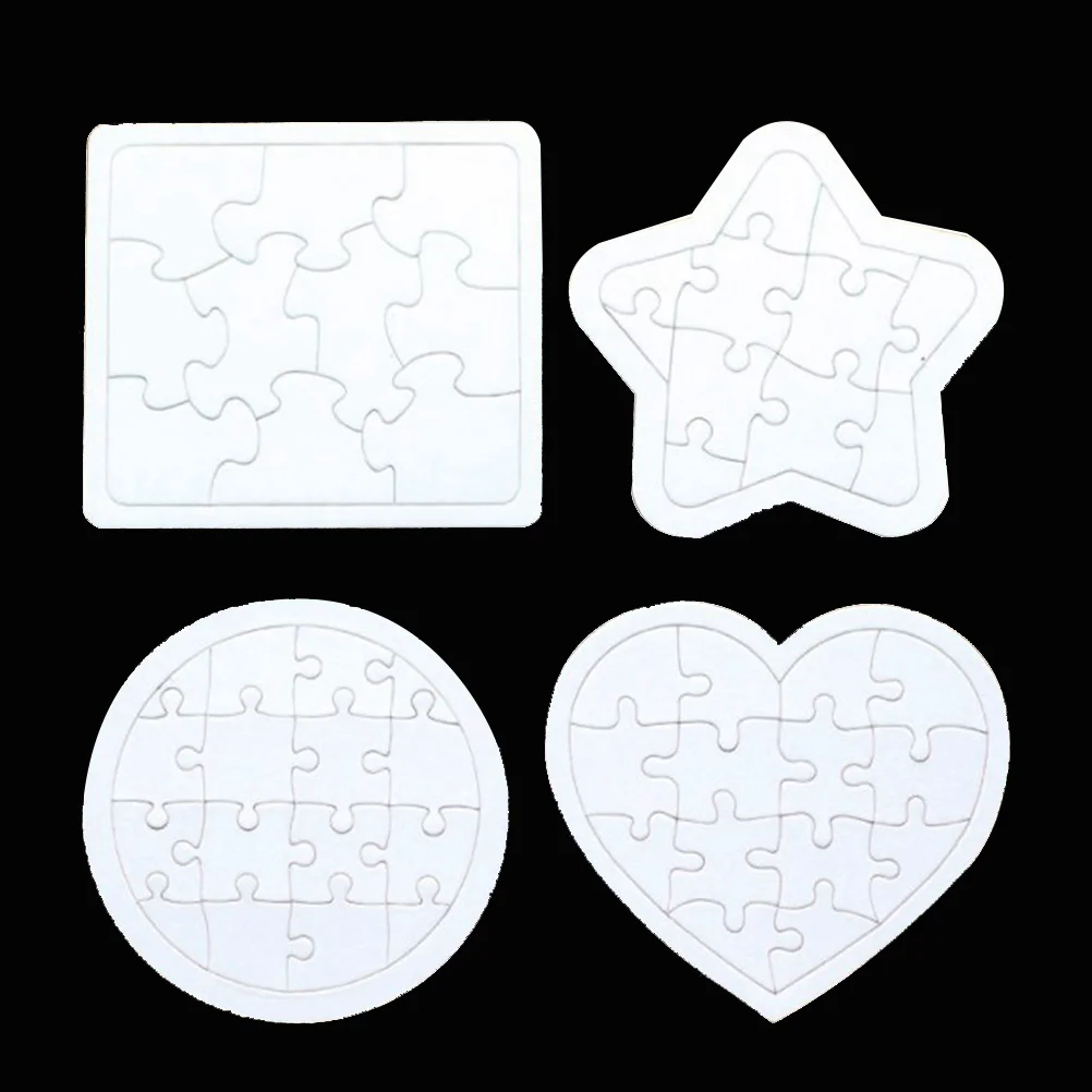 4 Uds. Rompecabezas en blanco para colorear para niños, rompecabezas de papel DIY, tablero para garabatear de cuatro formas (blanco), rompecabezas en blanco