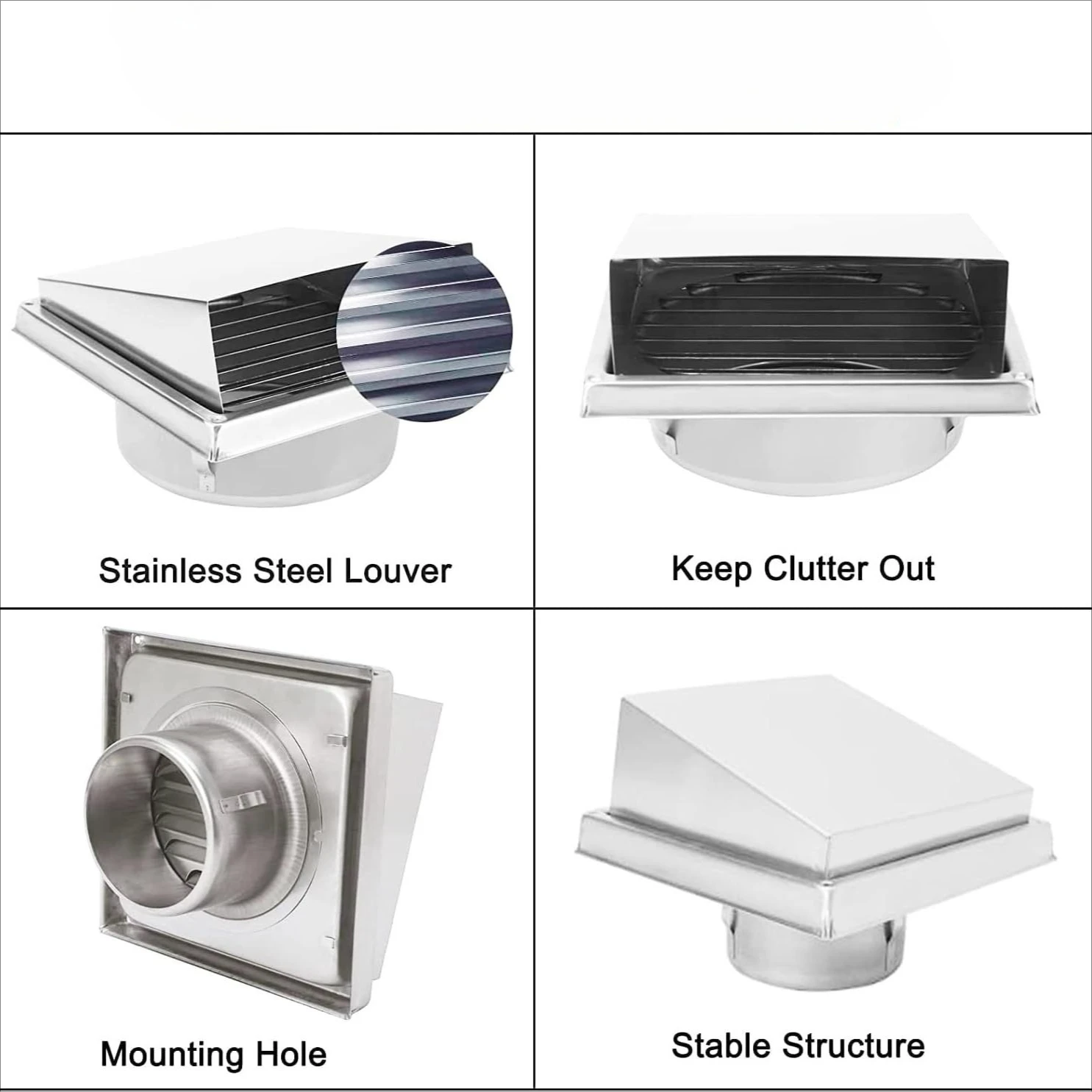 304 Stainless Steel Wall Air Vent Outlet-125/150mm AdjustableAir Valve with Exhaust Grille(Corrosion-Resistant，Kitchen & Office)
