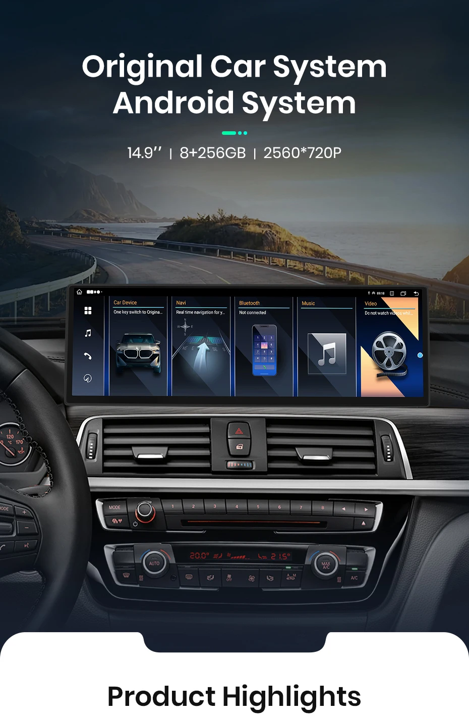 Junsun 14,9 "8 + 256 GB Drahtlose Carplay Android Auto Multimedia Auto Radio Für BMW 3 4 Serie F30 f31 F32 F33 F34 F36 2013-2018 – Detail 3