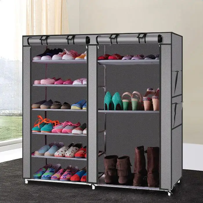 Gray Double Row 9-Lattice Shoe Cabinet - Stylish Storage Solution for Organized Footwear