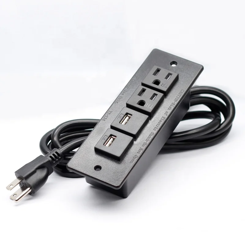 Hotel Desk Conference Furniture Recessed 2.5 meter 16AWG Power Strip Socket 2 AC Outlet with 2 USB Ports