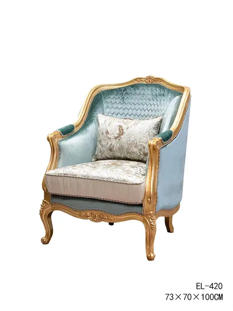 

YFY french court style solid wood carved floral fabric single sofa chair - american light luxury